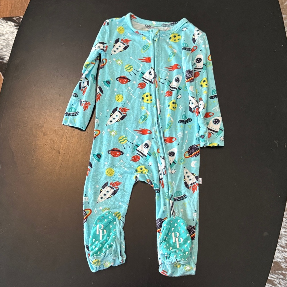 Posh Peanut Space Adventure Onesie - Blue and Red